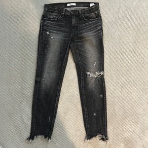 Moussy Vintage Glendele Distressed Black Raw Edge Ankle Jeans 26